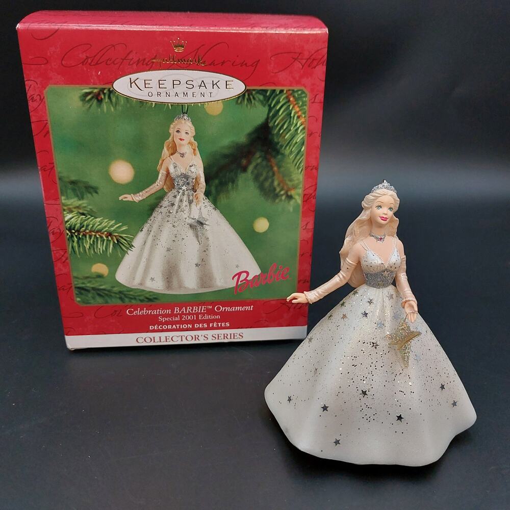 2001 Hallmark Celebration Barbie Ornament #2 Special Edition White Star Dress